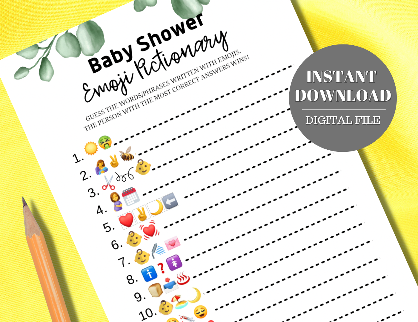 Baby Shower Emoji Game Instant Download Printable